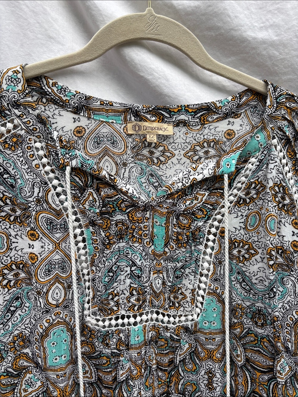 Democracy Paisley Tunic in Teal, Goldenrod, Black & White - Picture 5 of 13